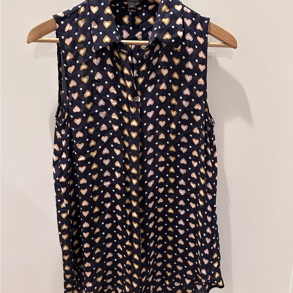J. Crew Navy Heart Print Blouse